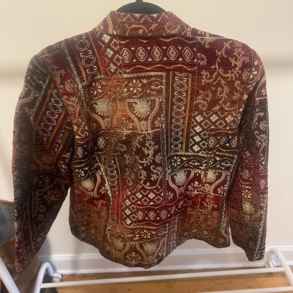 Christopher & Banks Maroon and Gold Embroidered Jacket